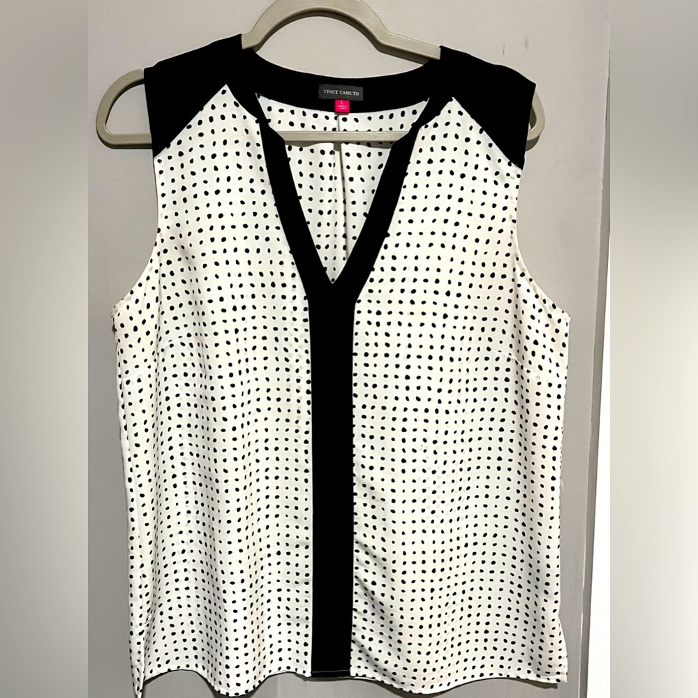 Vince Camuto Sleeveless Shell Top White with Black Size Large